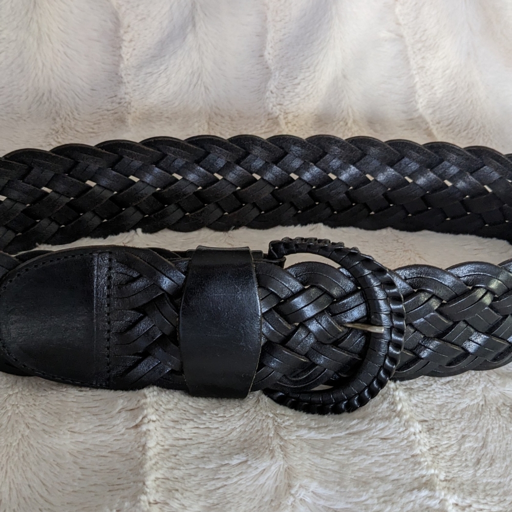 Vintage wide Braided western Boho Y2K belt black Leather small